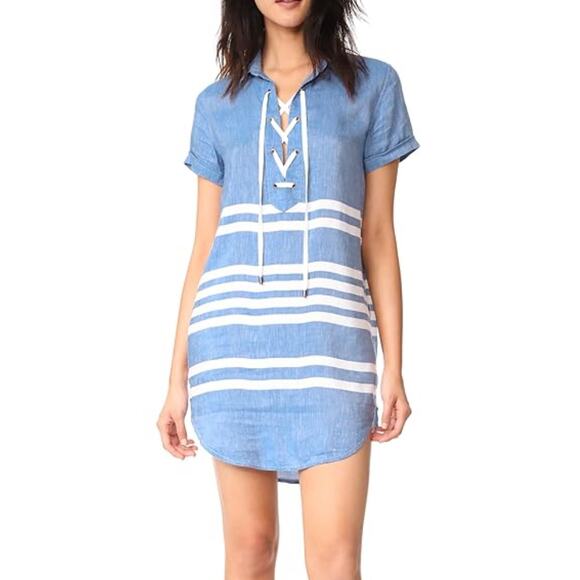 Rails Dresses & Skirts - Rails Rocky Linen Blend Dress Womens Large Blue Short Sleeve Catalina Stripe